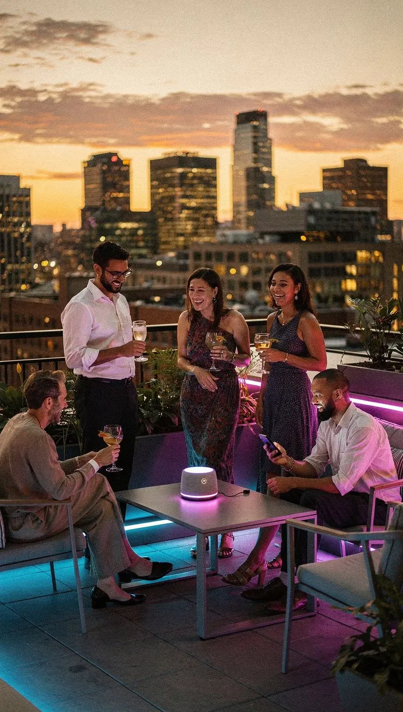 Семья, использующая умные технологии для комфортной жизни.